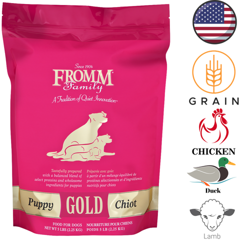 Fromm Gold Puppy Dry Dog Food 5 lbs bag with chicken, duck, and lamb for balanced nutrition