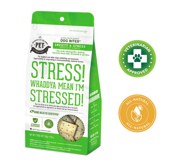 Granville Island Pet Treatery stress treats for dogs, all-natural bites that help alleviate anxiety and stress.