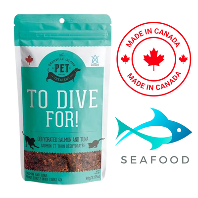 Granville Island salmon tuna dog treats dehydrated freeze dried seafood made in Canada pouch