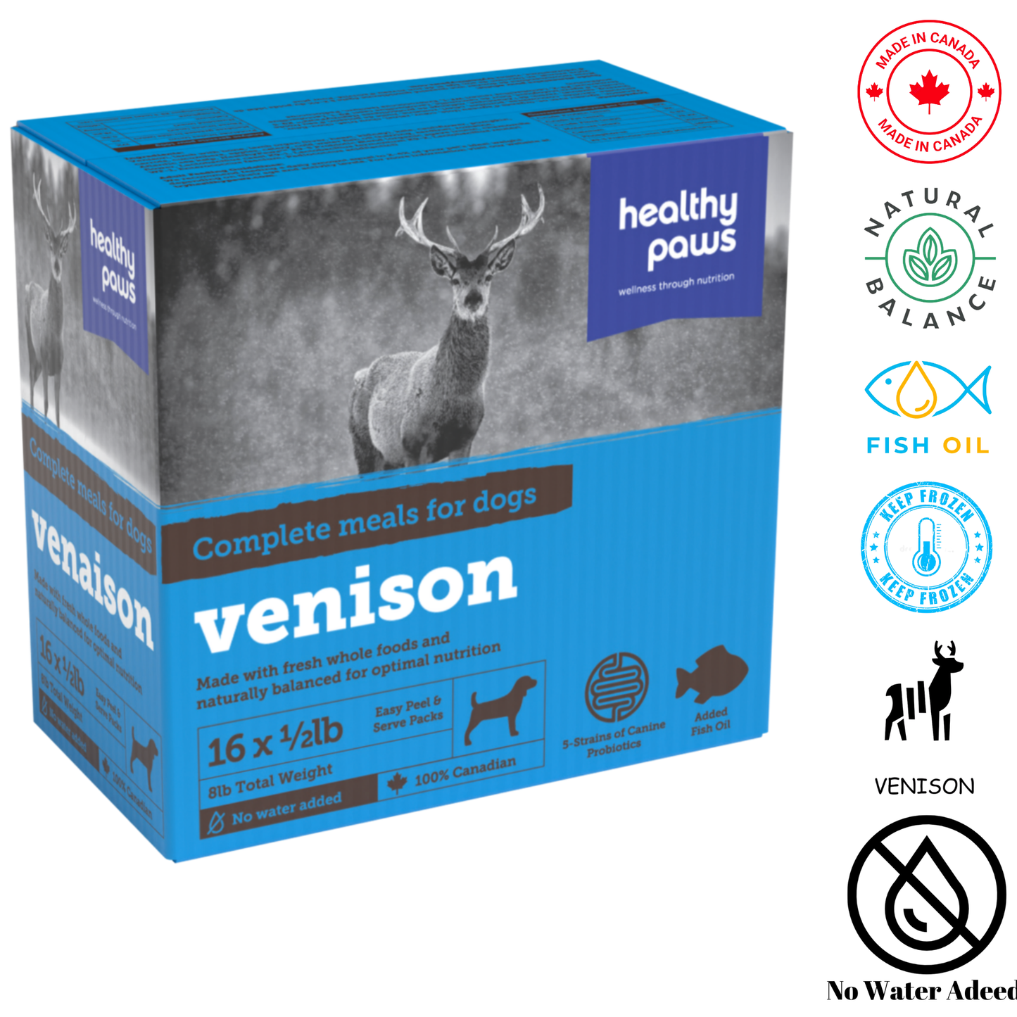 Healthy Paws canine dinner venison complete raw dog food with fresh whole foods and fish oil