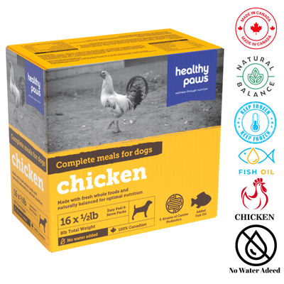 Healthy Paws Chicken Dog Food in a 16 pack, made with fresh whole foods for optimal dog nutrition
