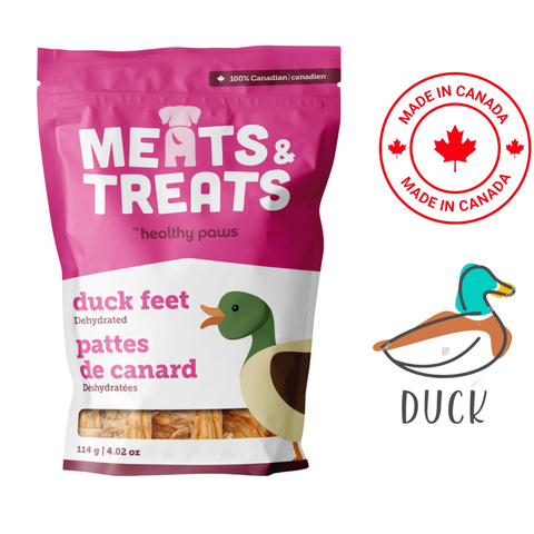 Healthy Paws duck feet treats for dogs dehydrated duck feet treats in pink Meats and Treats bag