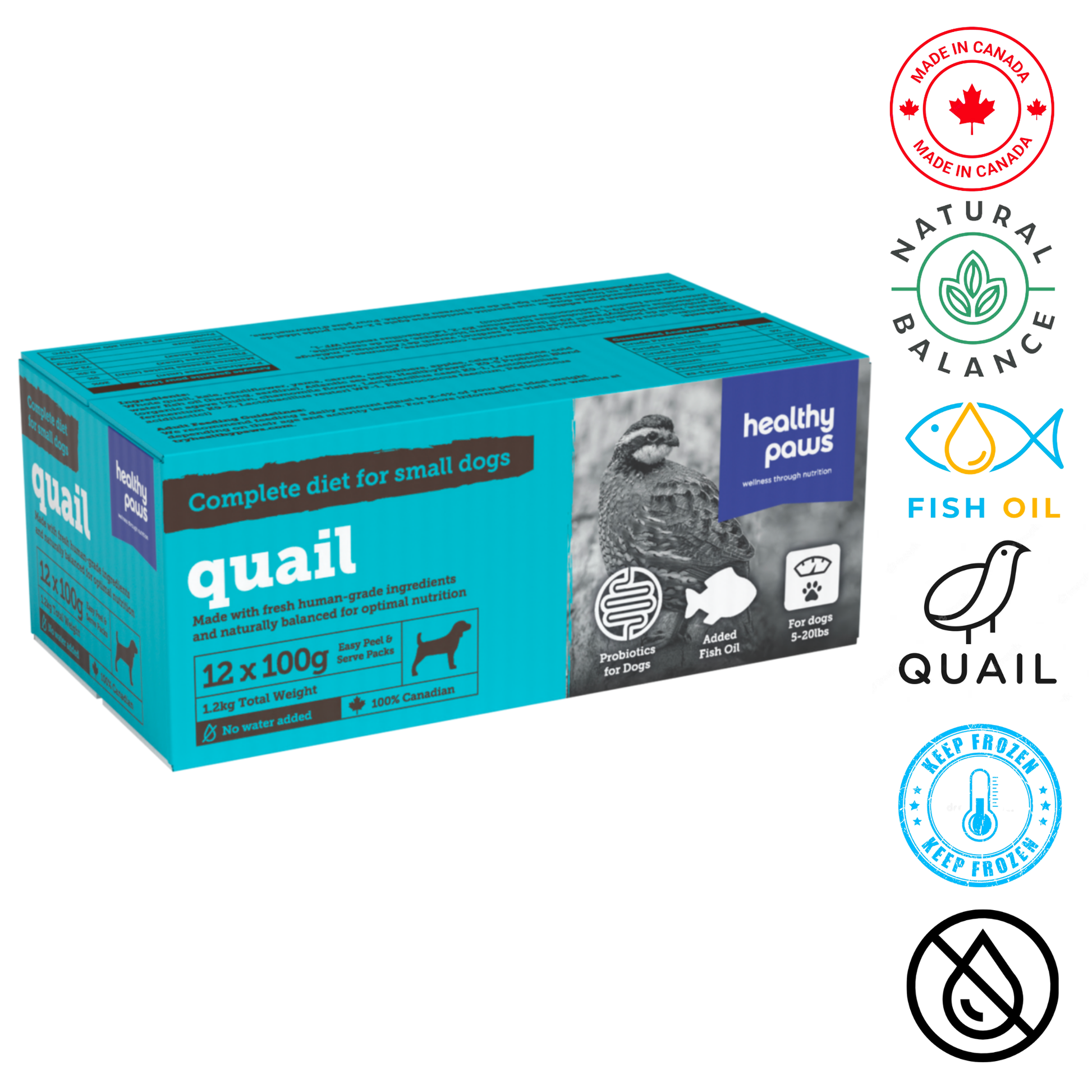 Healthy Paws Quail Canine Dinner in a Frozen Pack for Small Dogs, 12 x 100g Portions