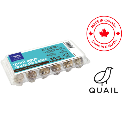 Healthy Paws Quail Eggs for Dogs in a 12-count package, high-quality raw food option