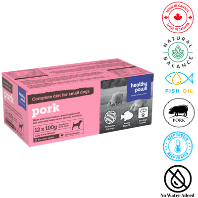 Healthy Paws small dog pork dinner raw food 12 pack with fish oil and probiotics for small dogs