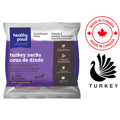 Healthy Paws turkey neck dog treats single piece enrichment chew made in Canada natural and healthy