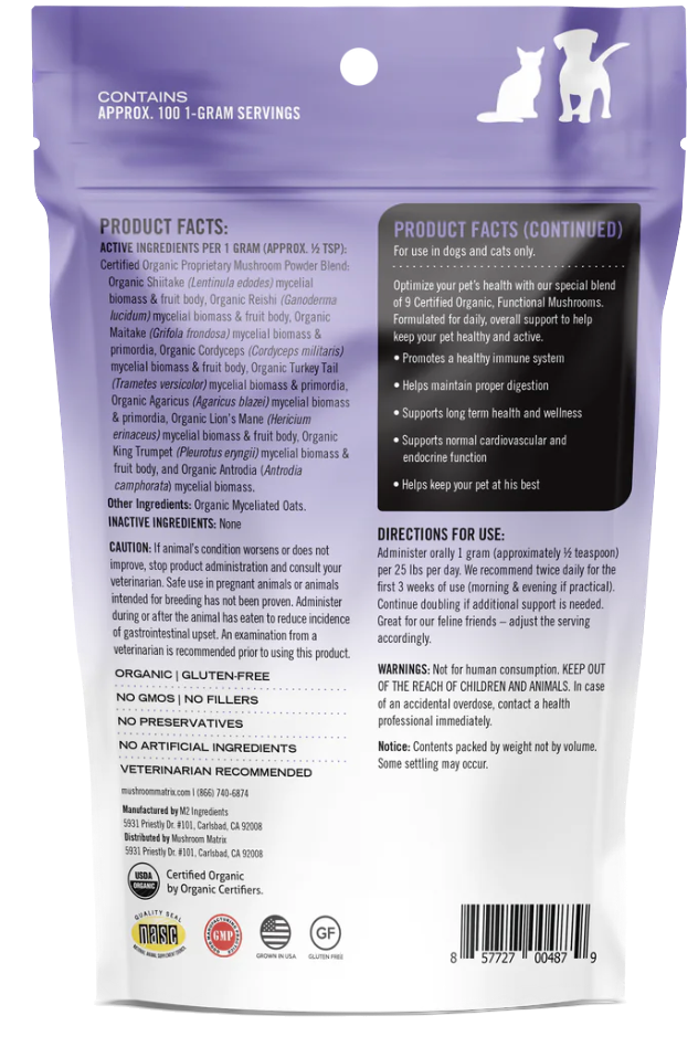 Canine Matrix - Healthy Pet Supplements Mushroom Powder Dog & Cat - 100 Grams 2
