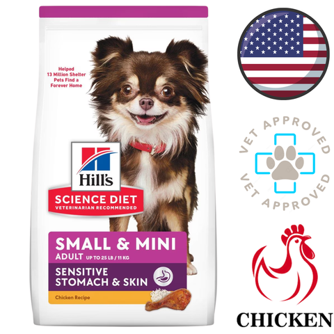 Hills Science Diet Small and Mini sensitive stomach and skin chicken bag with chihuahua adult mini dog food 4 lb chicken