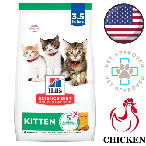 Hills Science Diet kitten dry food 3.5 lb bag with three kittens chicken recipe vet approved