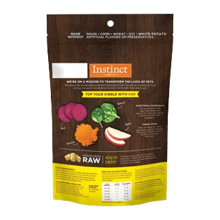 Instinct Raw Boost Mixers dehydrated freeze dried dog food with beet, spinach, carrot, and apple ingredients
