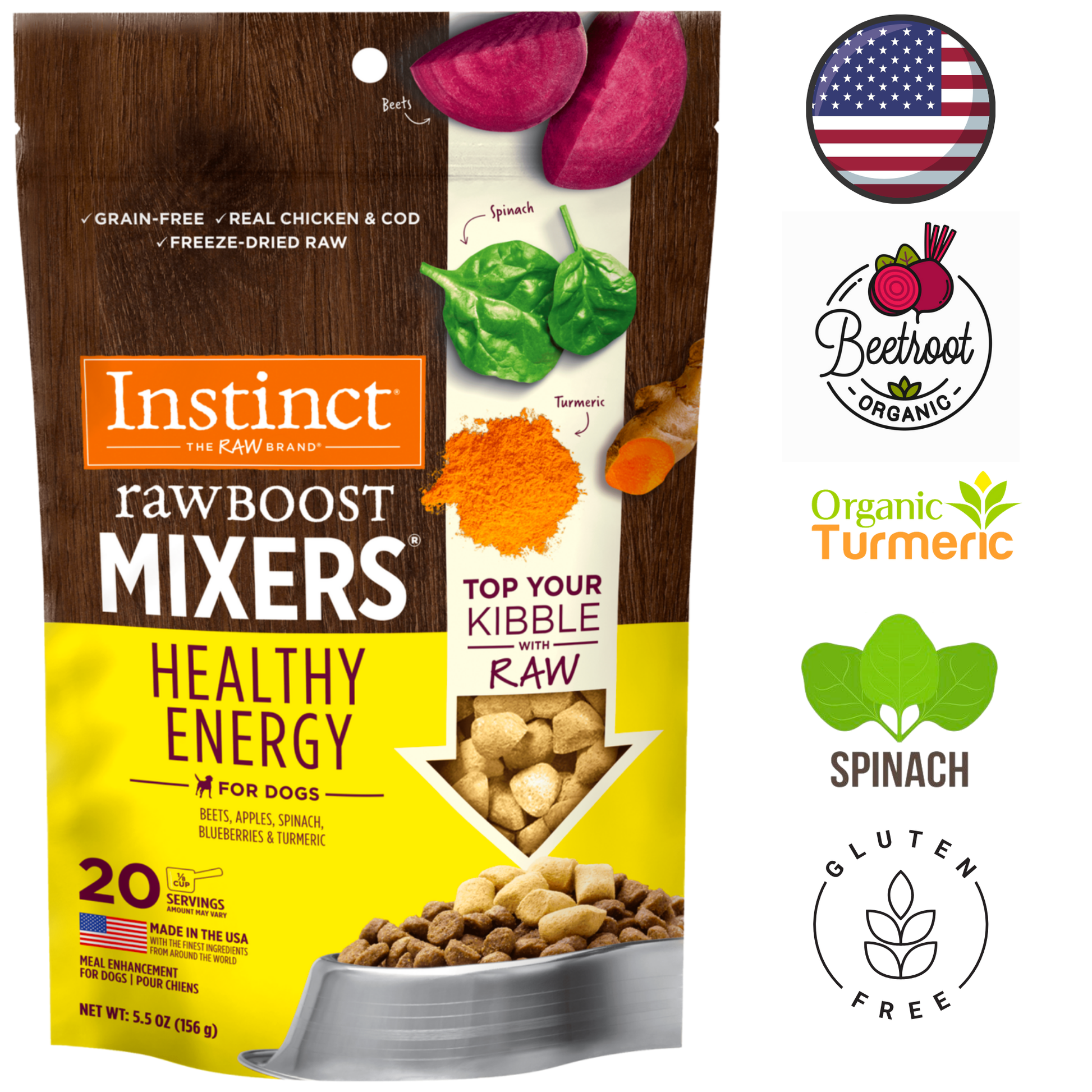 Instinct Raw Boost Mixers dog dehydrated freeze dried healthy energy grain free with beet spinach turmeric