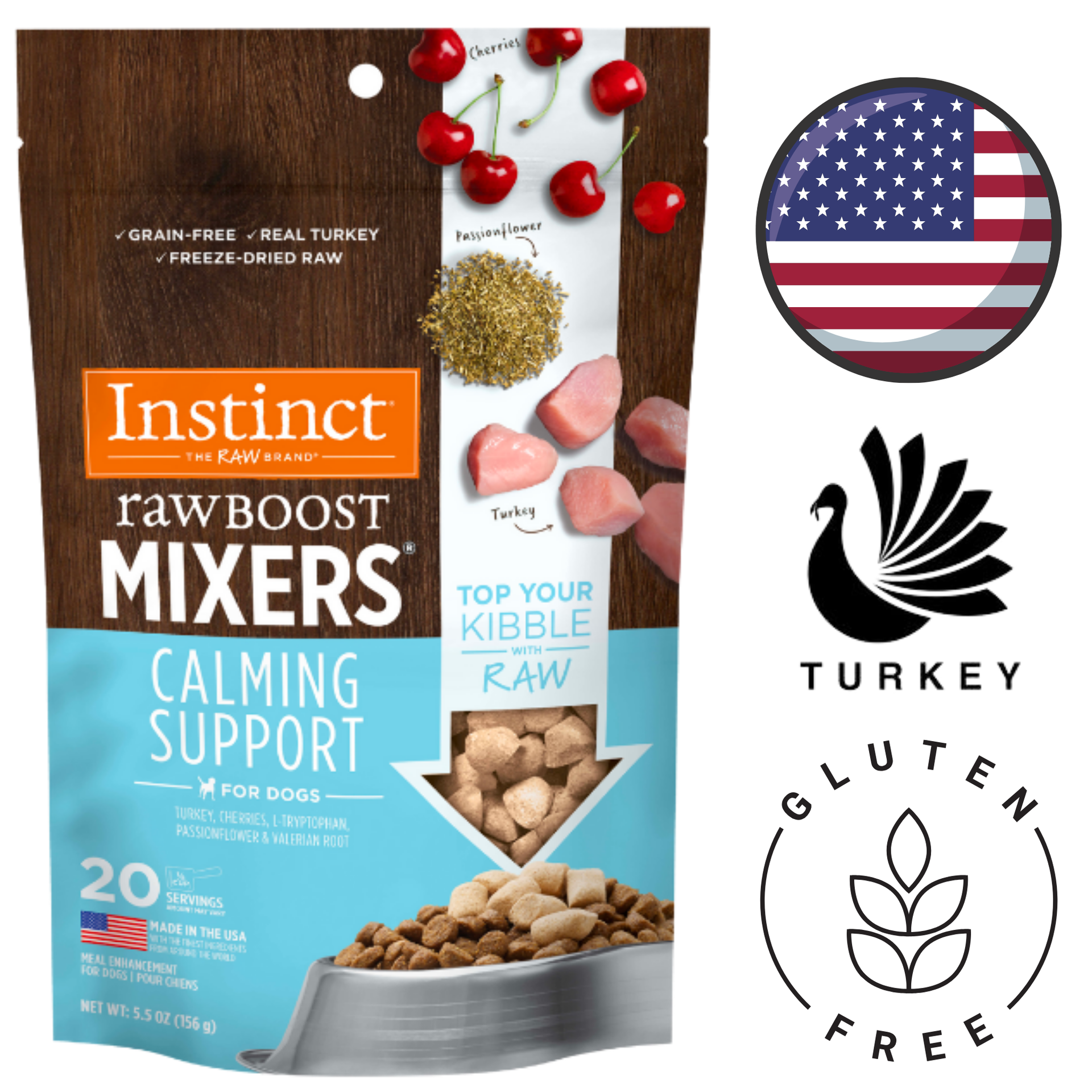 Instinct Raw Calming Dog Food Topper Freeze Dried Turkey Mix