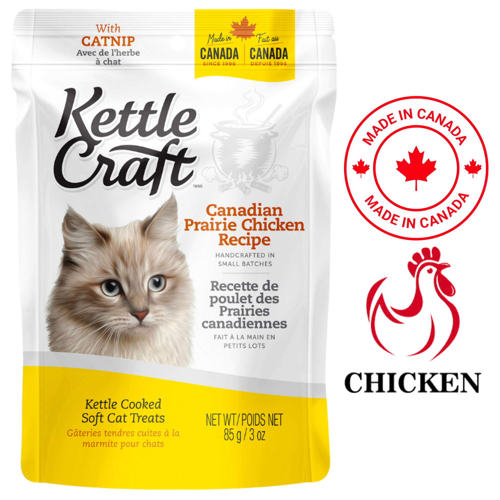 Kettle Craft Canadian chicken cat treats bag with soft treats made from prairie chicken