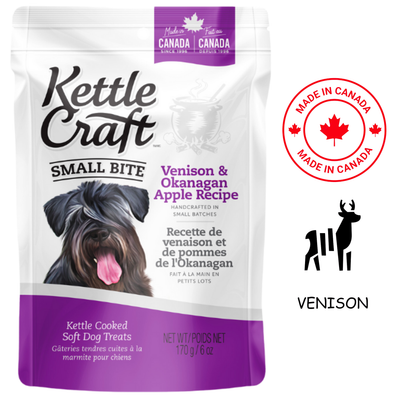 Kettle craft venison apple small bite treat soft dog treats with venison and Okanagan apple recipe in resealable bag