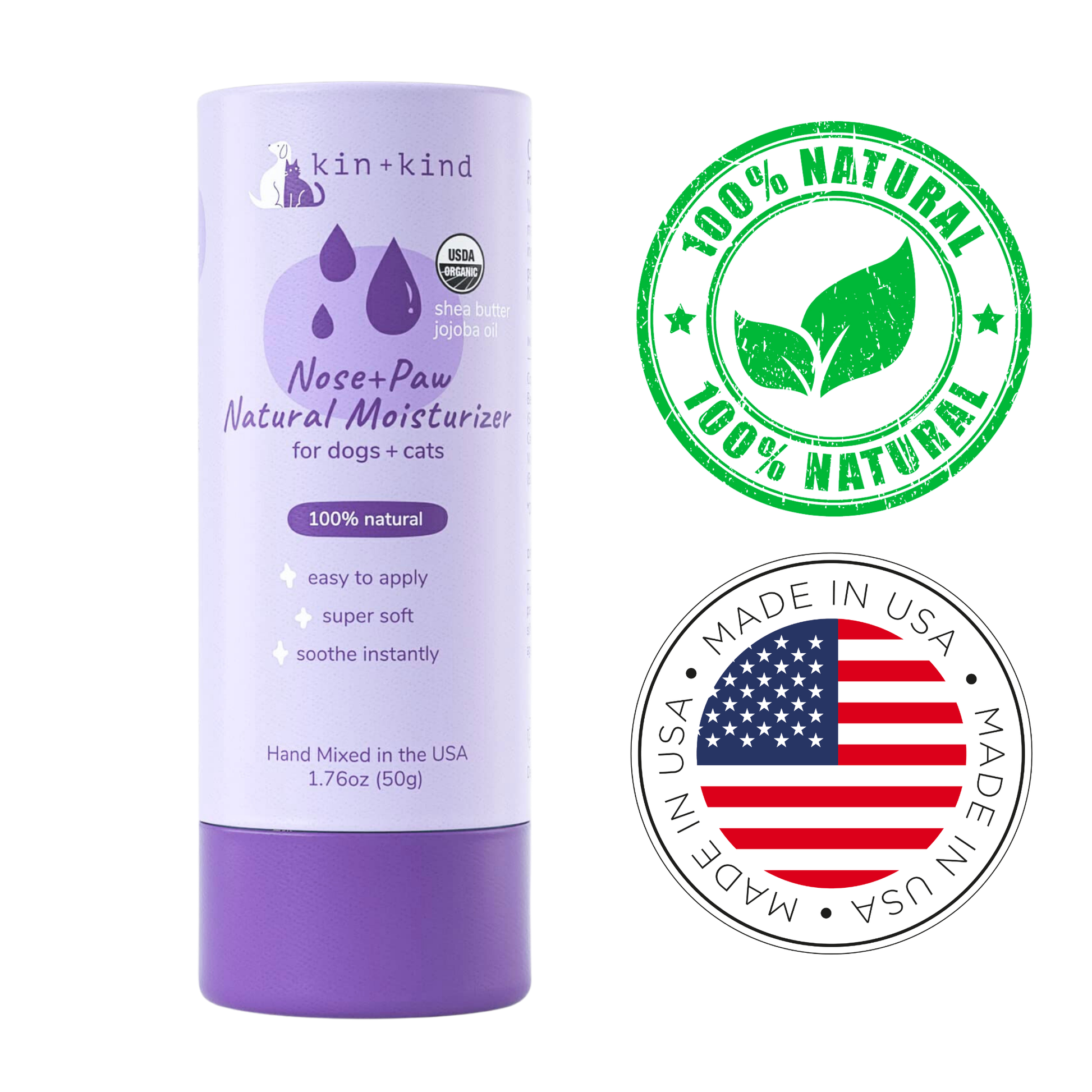 Kin kind nose and paw moisturizer natural formula for dogs and cats with shea butter and jojoba oil