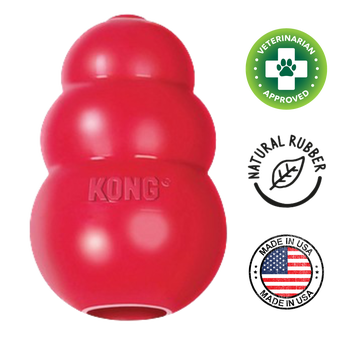 KONG Classic Red Dog Toy made of natural rubber, veterinarian approved durable chew toy