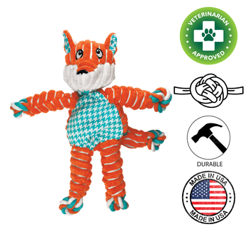 Kong floppy knots fox dog toy made of durable knotted fabric for interactive play