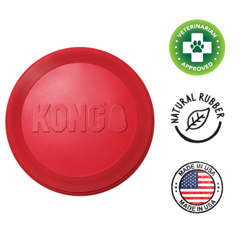 Red KONG flyer for dogs made of natural rubber with veterinarian approval