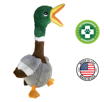 Kong Shakers Honkers Duck Dog Toy plush duck with squeaker and veterinarian approved badge