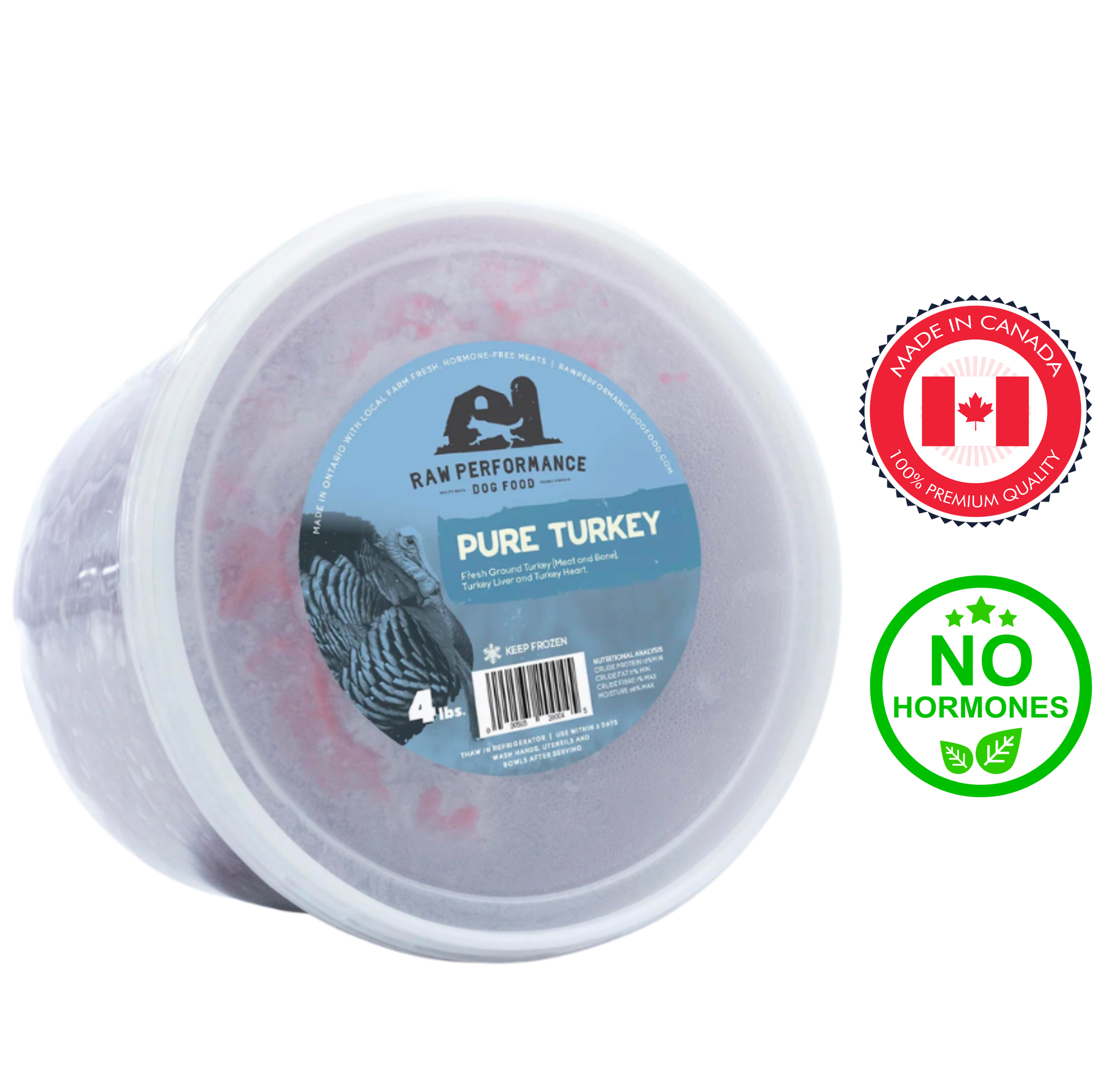 Shop Raw Performance Pure Turkey Raw Dog Food at Ashario Pets, offering sizes of 1 lb, 2 lb, and 4 lb. Formulated with pure turkey meat, it ensures a balanced diet and delicious taste for your pet's daily meals.