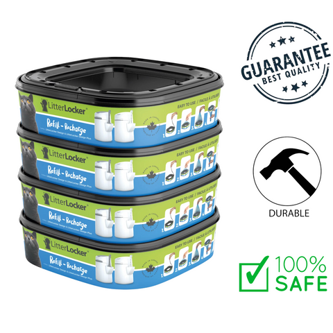 LitterLocker Design Plus cat litter refills stacked four packs with durable and safe refill containers