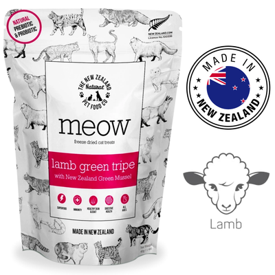 NZPF lamb green tripe cat treats package featuring a natural design and made in New Zealand