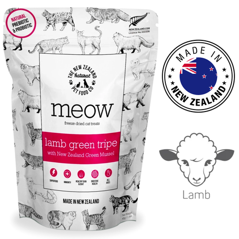 NZPF lamb green tripe cat treats package featuring a natural design and made in New Zealand