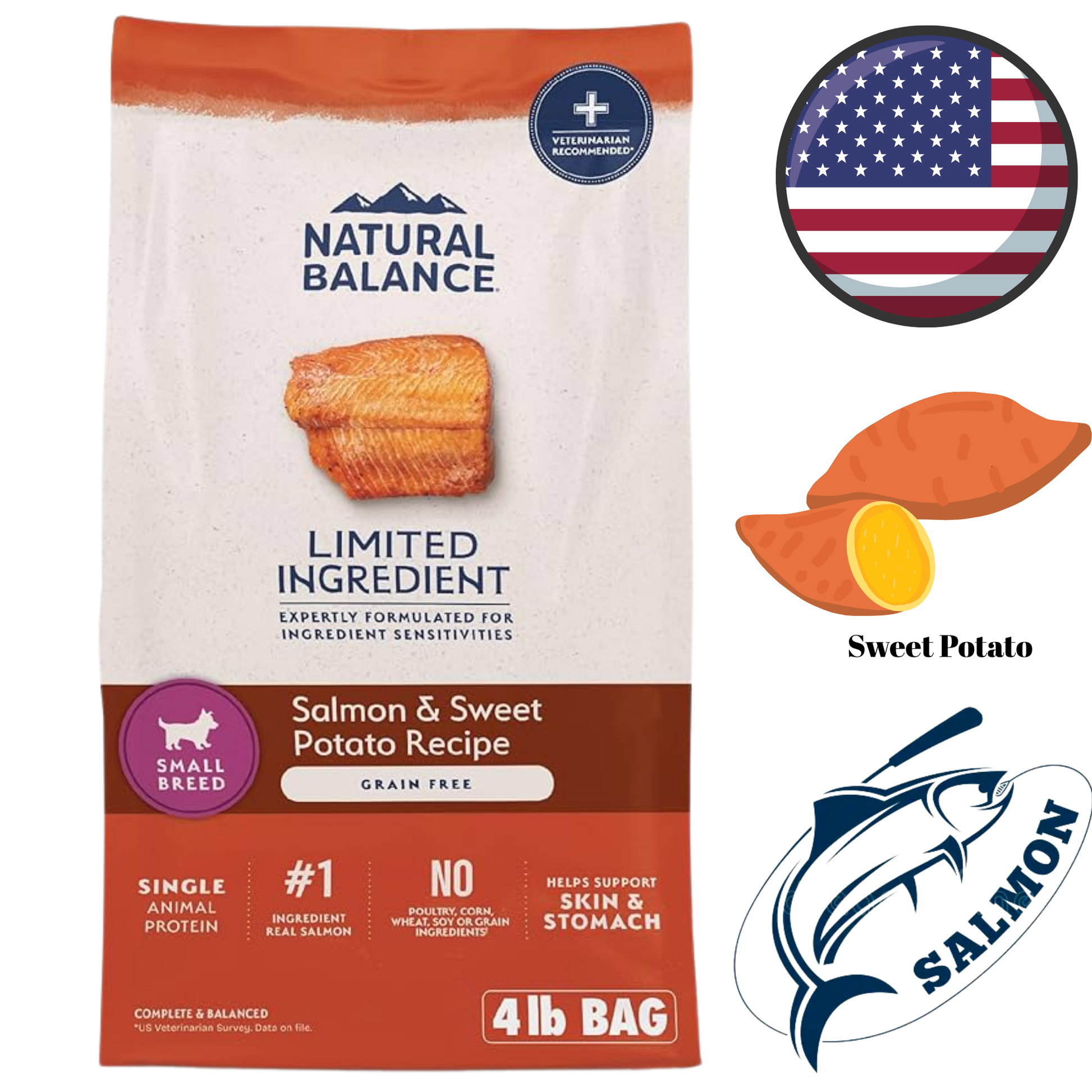 Natural Balance natural salmon and sweet potato dog food 4lb limited ingredient small breed bag