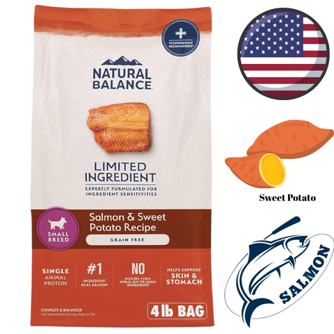 Natural Balance natural salmon and sweet potato dog food 4lb limited ingredient small breed bag