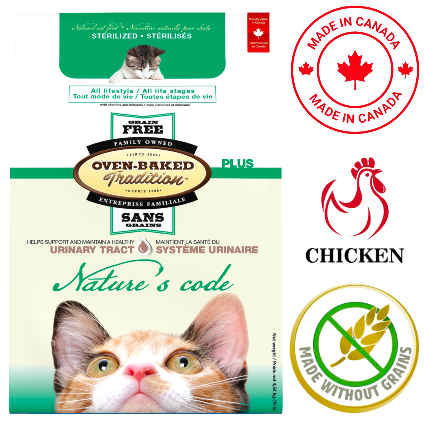 Oven baked urinary tract cat food by Oven Baked Tradition with chicken flavor made in Canada