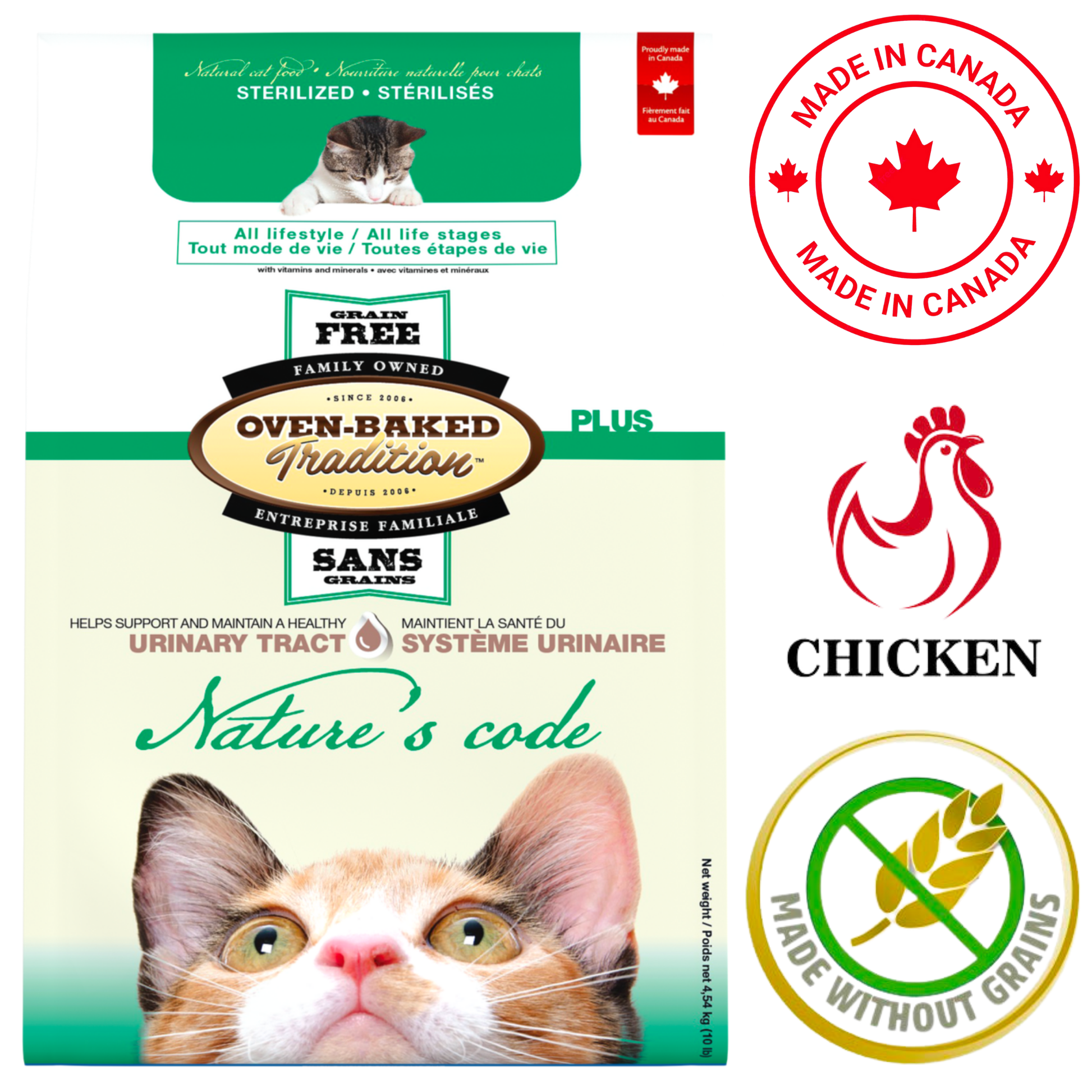 Oven baked urinary tract cat food by Oven Baked Tradition with chicken flavor made in Canada