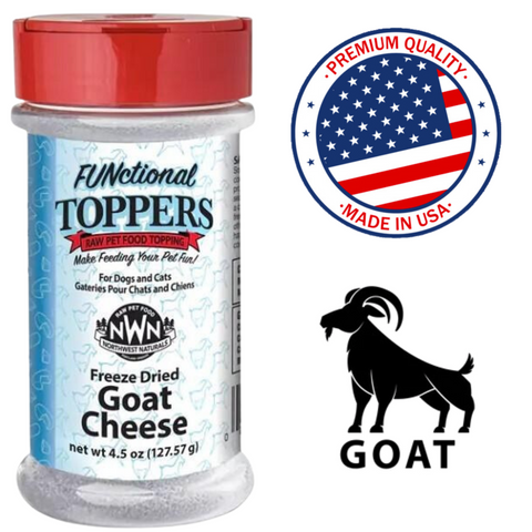 Northwest Naturals goat cheese topper freeze dried raw pet food for dogs and cats 4.5 oz container