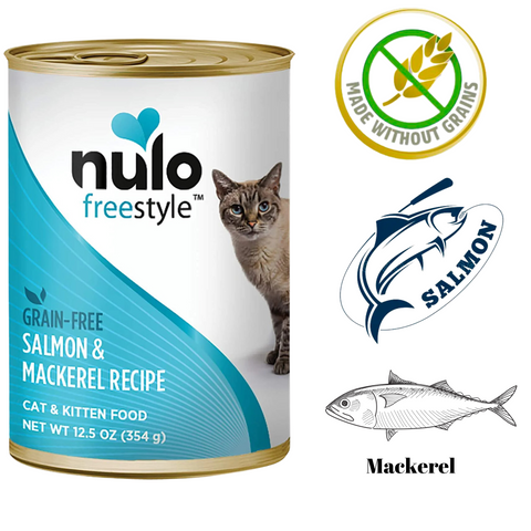 Nulo Freestyle Salmon & Mackerel grain-free canned wet food for cats and kittens with 12.5 oz can