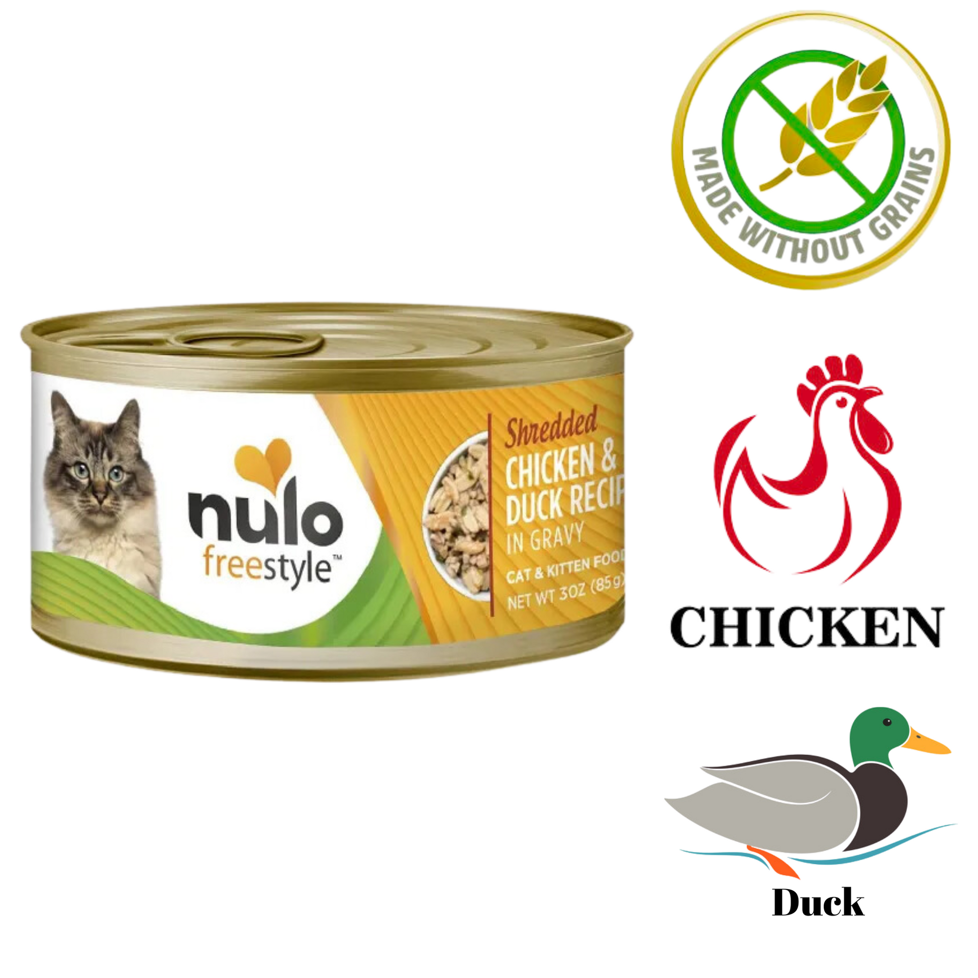 Nulo shredded chicken and duck cat food canned wet food with grain-free formula and real chicken and duck