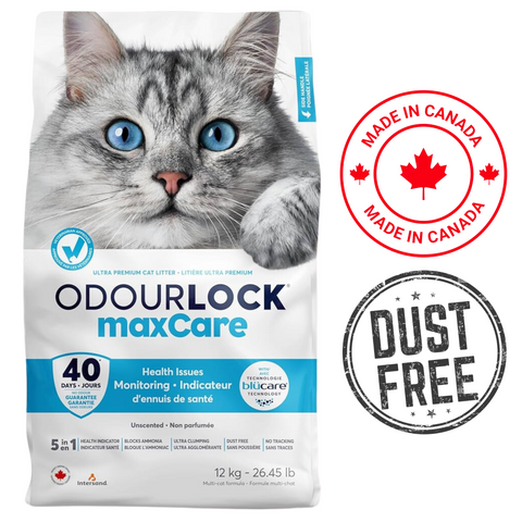 OdourLock - maxCare Ultra Premium Unscented Clumping Cat Litter - 12 Kg