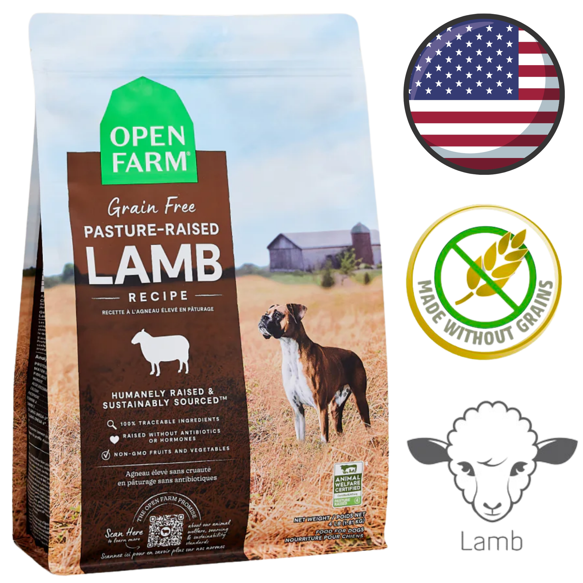 Open Farm - Grain Free Pasture-Raised Lamb Dry Dog Food - 4 lb