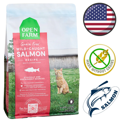 Open farm grain free salmon dry cat food with wild caught salmon recipe and ethically sourced ingredients