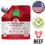 Open Farm grass-fed beef bone broth for dogs pouch with USDA certified and grain-free icons