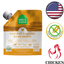 Open Farm harvest chicken bone broth for dogs pouch with American flag and chicken icons