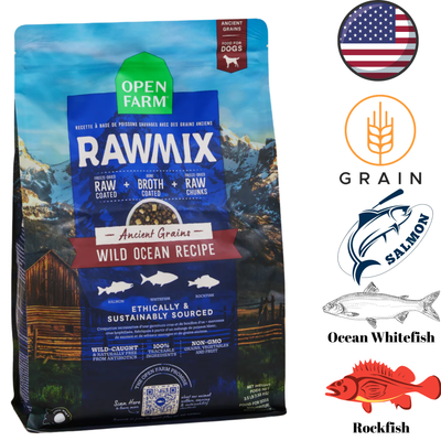 Open Farm RawMix dog food Wild Ocean Recipe with ethically sourced ingredients and ancient grains