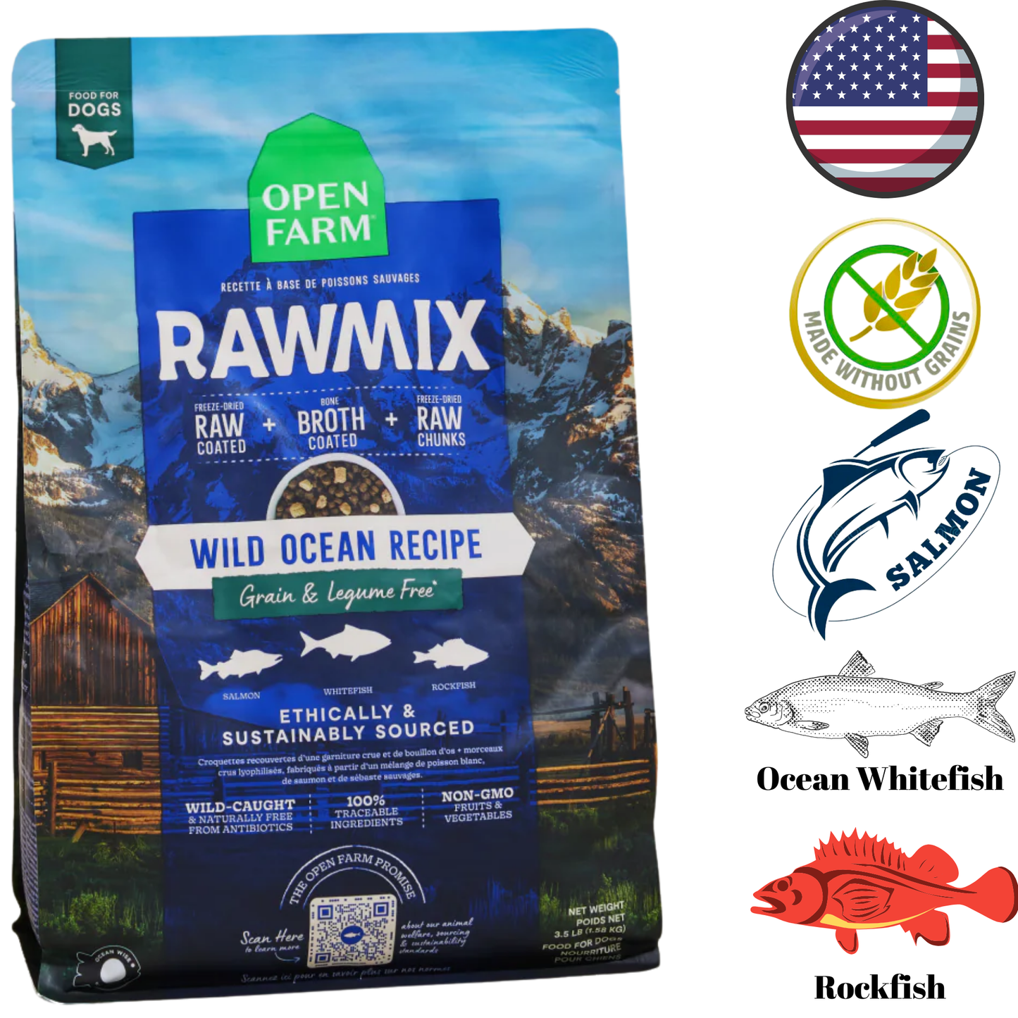 Open Farm wild ocean rawmix dog food wild ocean recipe grain and legume free ethically sourced