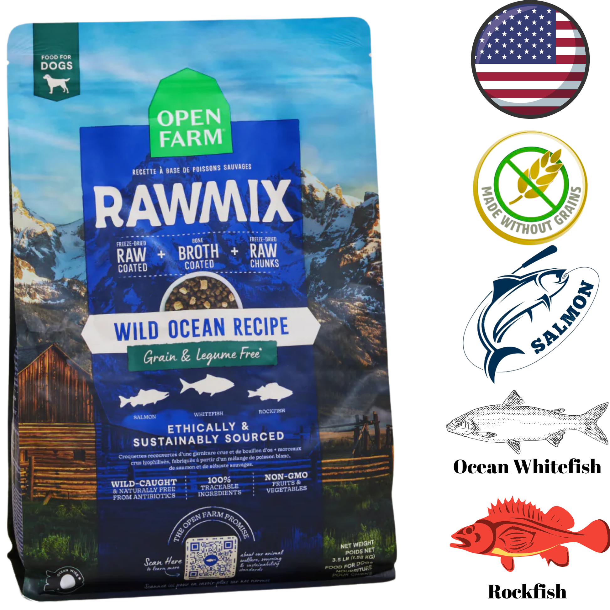 Open Farm wild ocean rawmix dog food wild ocean recipe grain and legume free ethically sourced