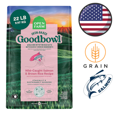 Open Farm Wild Salmon rice Dog Food 22 lb bag with wild-caught salmon and brown rice recipe
