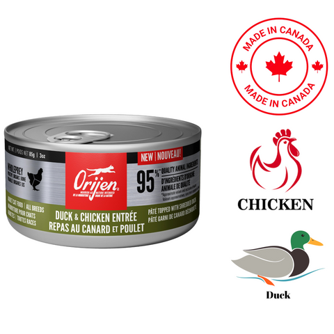 Orijen duck and chicken entree cat food canned wet food with 95 percent quality animal ingredients