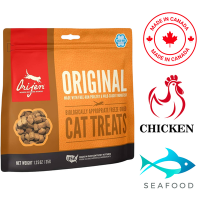 Orijen freeze dried cat treats original chicken and seafood flavor in resealable pouch