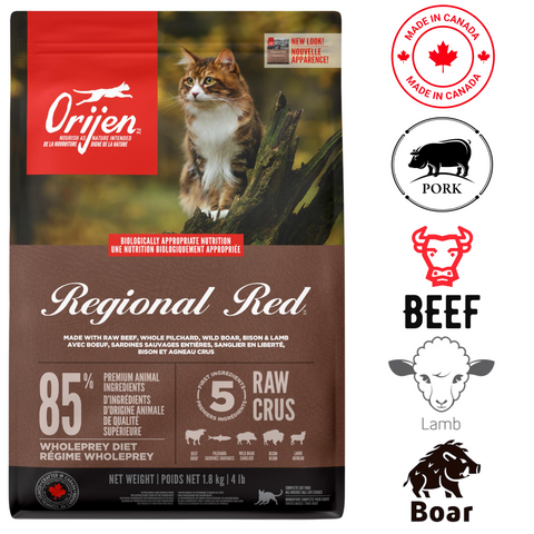 Orijen Regional Red cat food with 85% premium animal ingredients for a nutritious diet