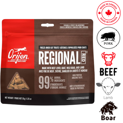 Orijen Regional Red cat treats freeze-dried with beef liver goat wild boar and lamb made in Canada