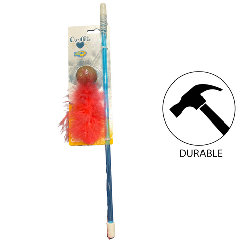 Our pets snake cat toy with red feathers and wand for interactive cat play