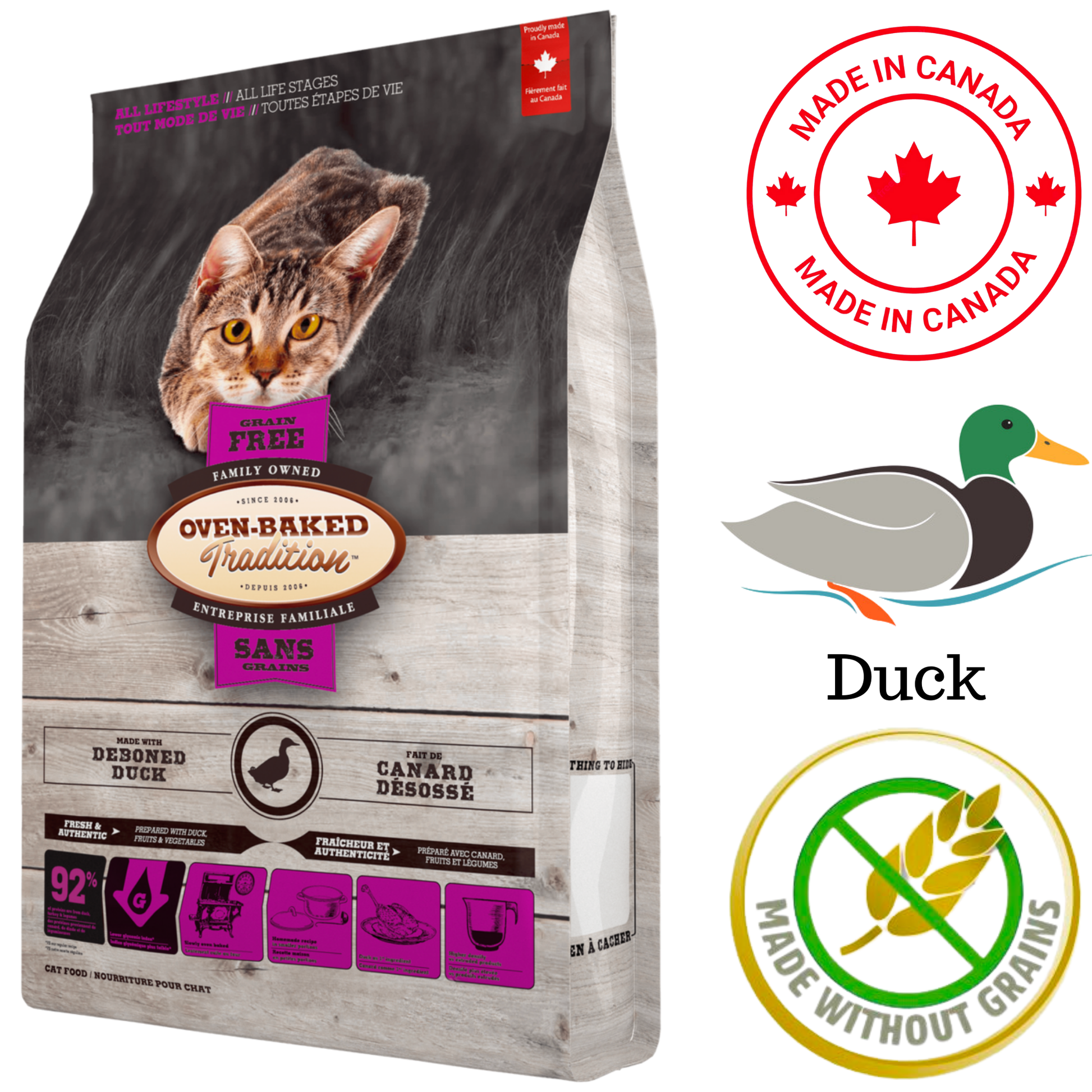 Oven Baked Tradition oven baked duck cat food grain free dry cat food bag with cat image