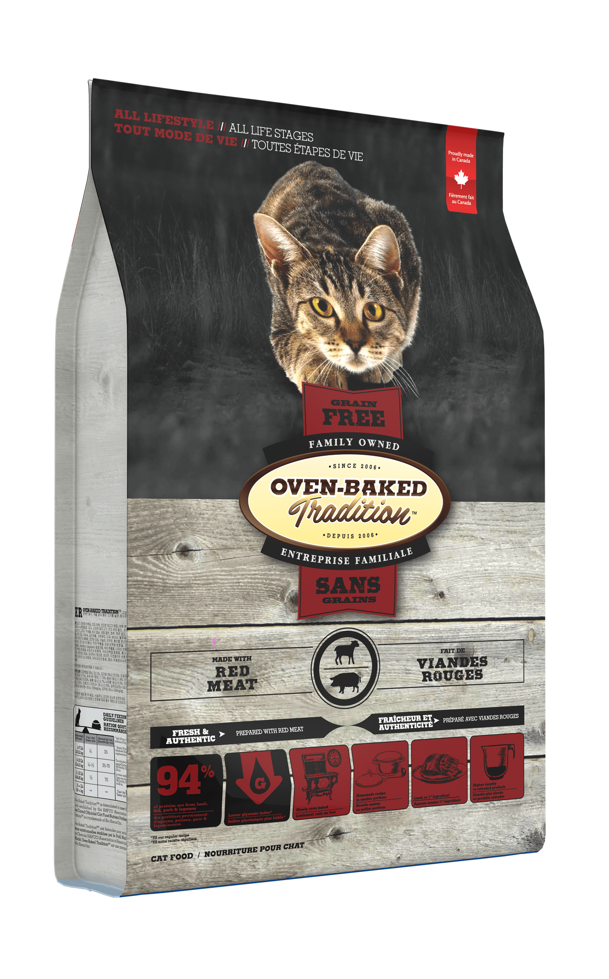 Oven Baked Tradition oven-baked red meat cat food bag with cat image and natural ingredients
